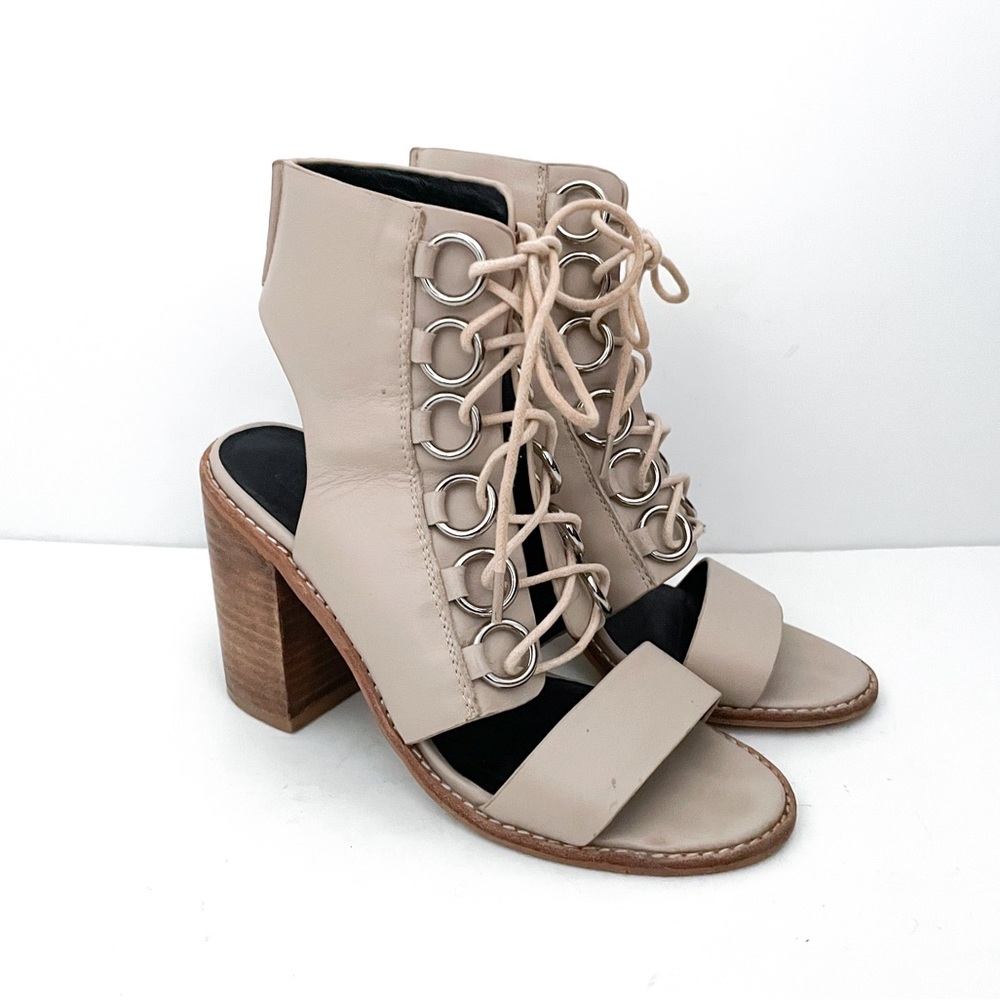 Sol Sana White Leather Lace Up Open Toe Block Heel Sandals